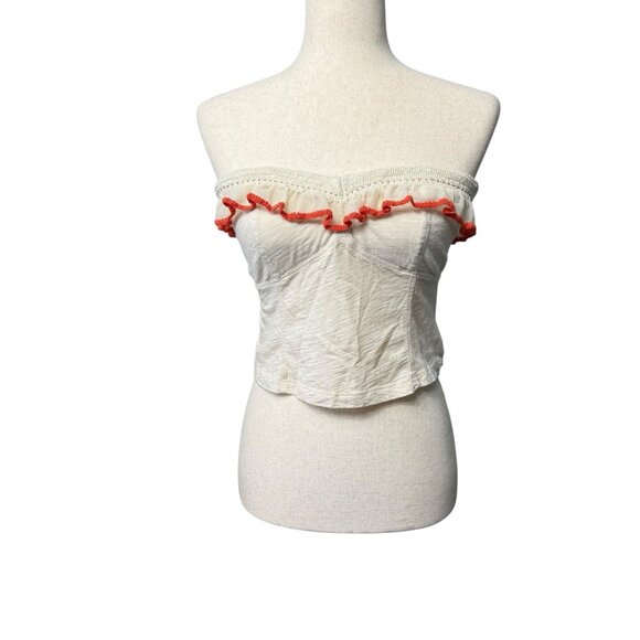 FREE PEOPLE Float On Ruffle Crop Tube Top Shirt Size Small Cream Festival Boho - Picture 1 of 11
